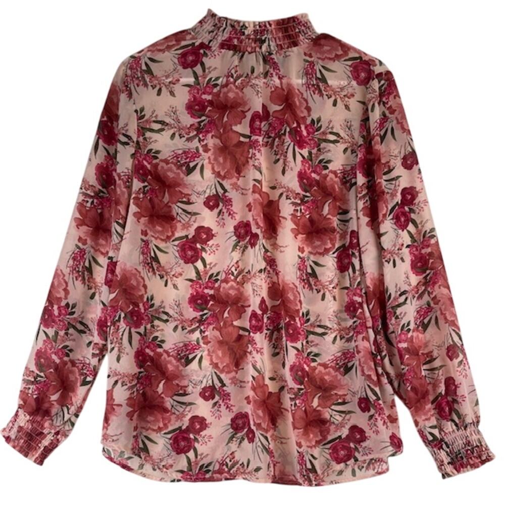 Torrid, Women's Pink Floral High Neck Long Sleeves Blouse